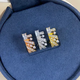 Geometric Fan Motif Baguette and Round Crystal Stud Earrings