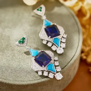 Geometric Multi-Stone Pavé Diamond Drop Earrings