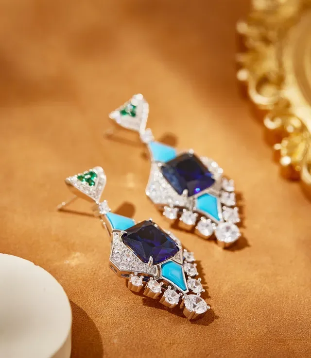 Geometric Multi-Stone Pavé Diamond Drop Earrings 4
