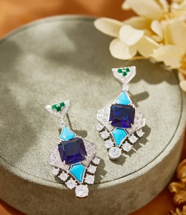 Geometric Multi-Stone Pavé Diamond Drop Earrings 6