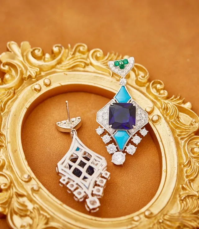Geometric Multi-Stone Pavé Diamond Drop Earrings 7