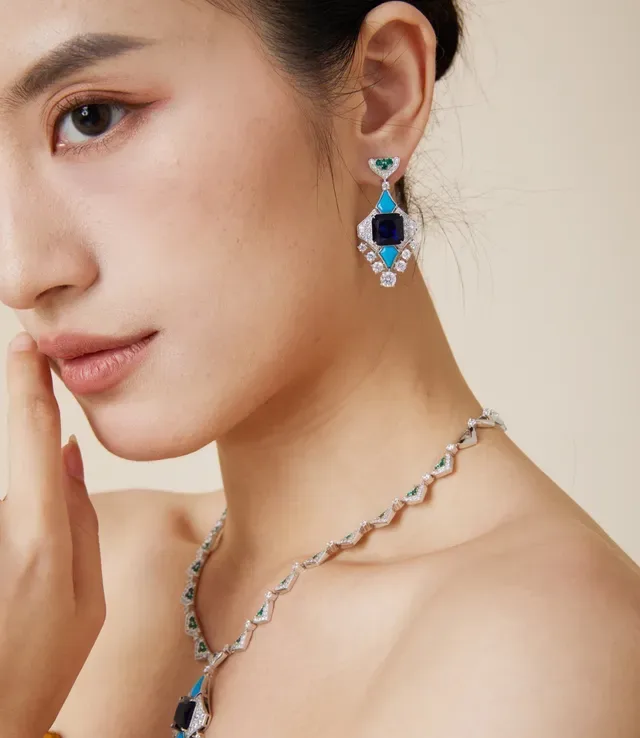 Geometric Multi-Stone Pavé Diamond Drop Earrings 8