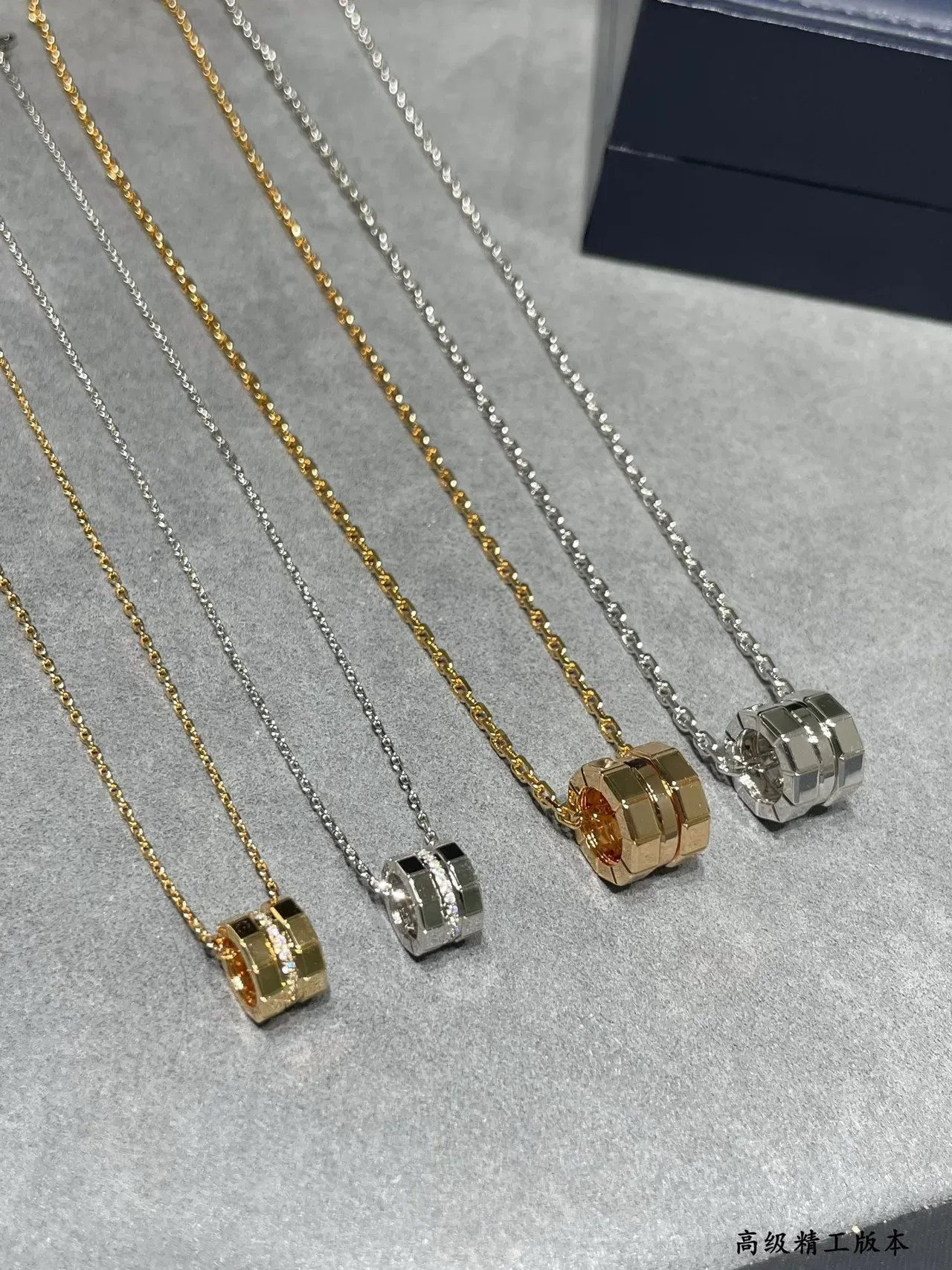Gold and Silver Geometric Barrel Pendant Necklaces 3