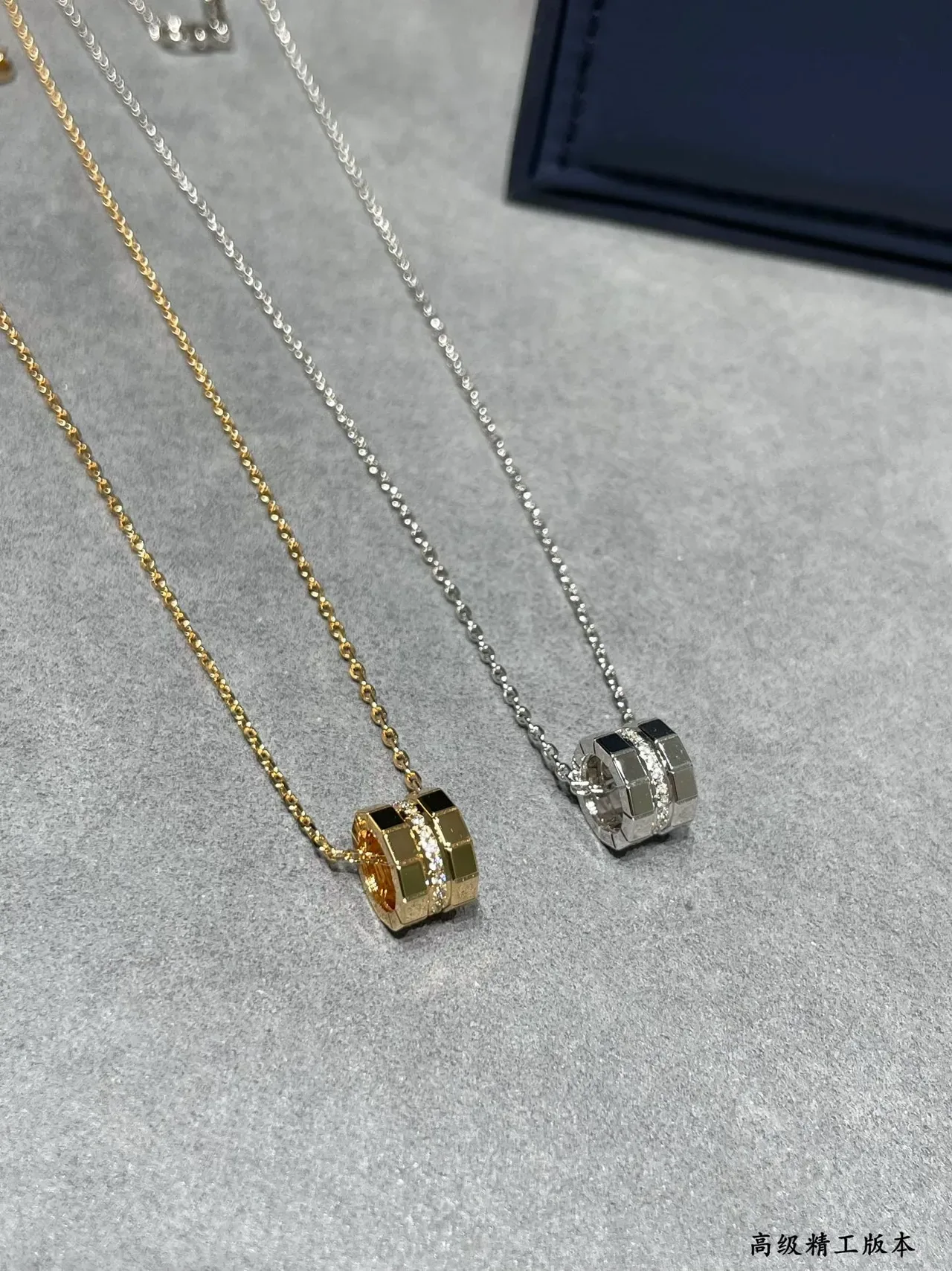 Gold and Silver Geometric Barrel Pendant Necklaces 6