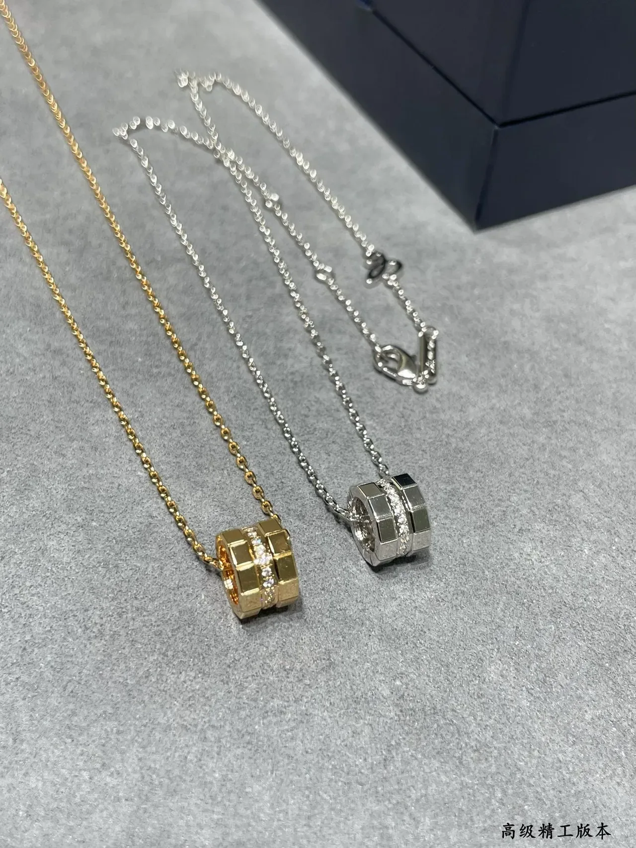 Gold and Silver Geometric Barrel Pendant Necklaces 7