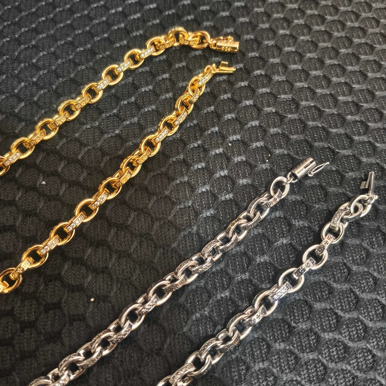 Gold and Silver Pavé Curb-Link Chain Necklaces 2