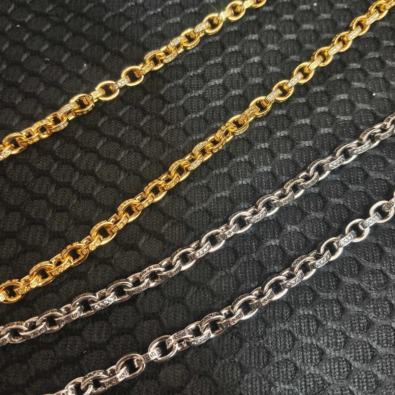Gold and Silver Pavé Curb-Link Chain Necklaces 3
