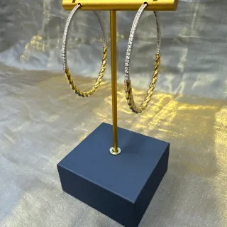 Gold and Silver-Tone Twisted Rope Pavé Hoop Earrings