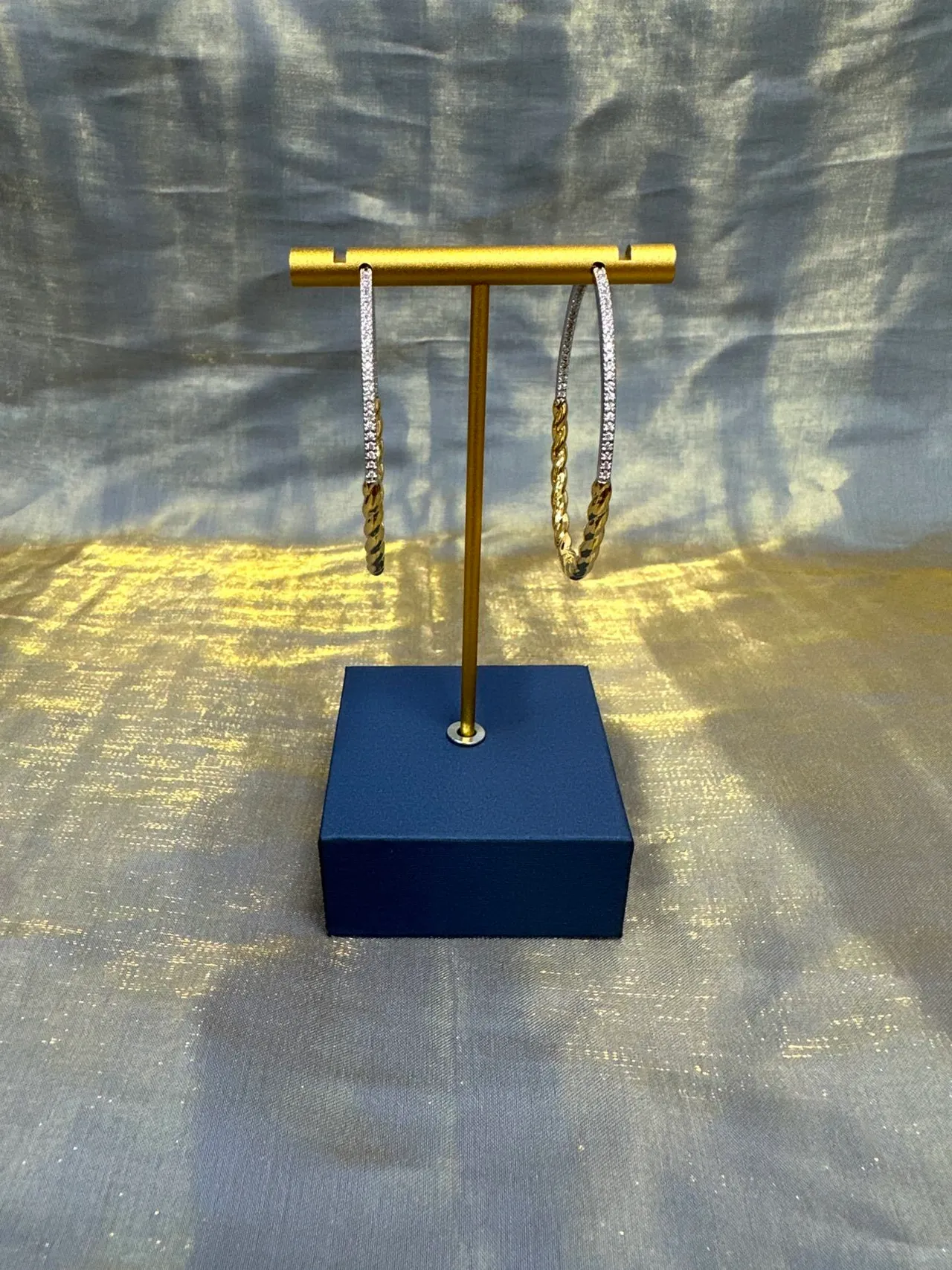 Gold and Silver-Tone Twisted Rope Pavé Hoop Earrings 8