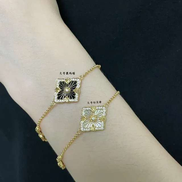 Gold Black Chain Floral Medallion Links Bracelet 7