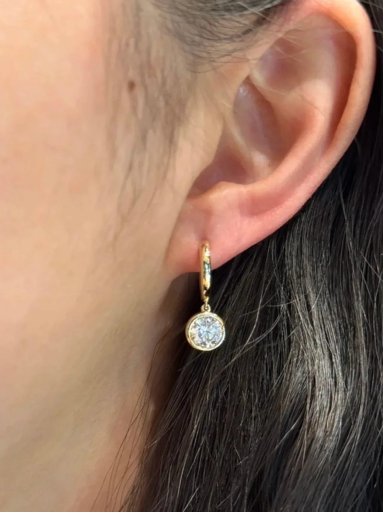 Gold Blue Hoop Dangling Clear Stone Pendants Earrings 3
