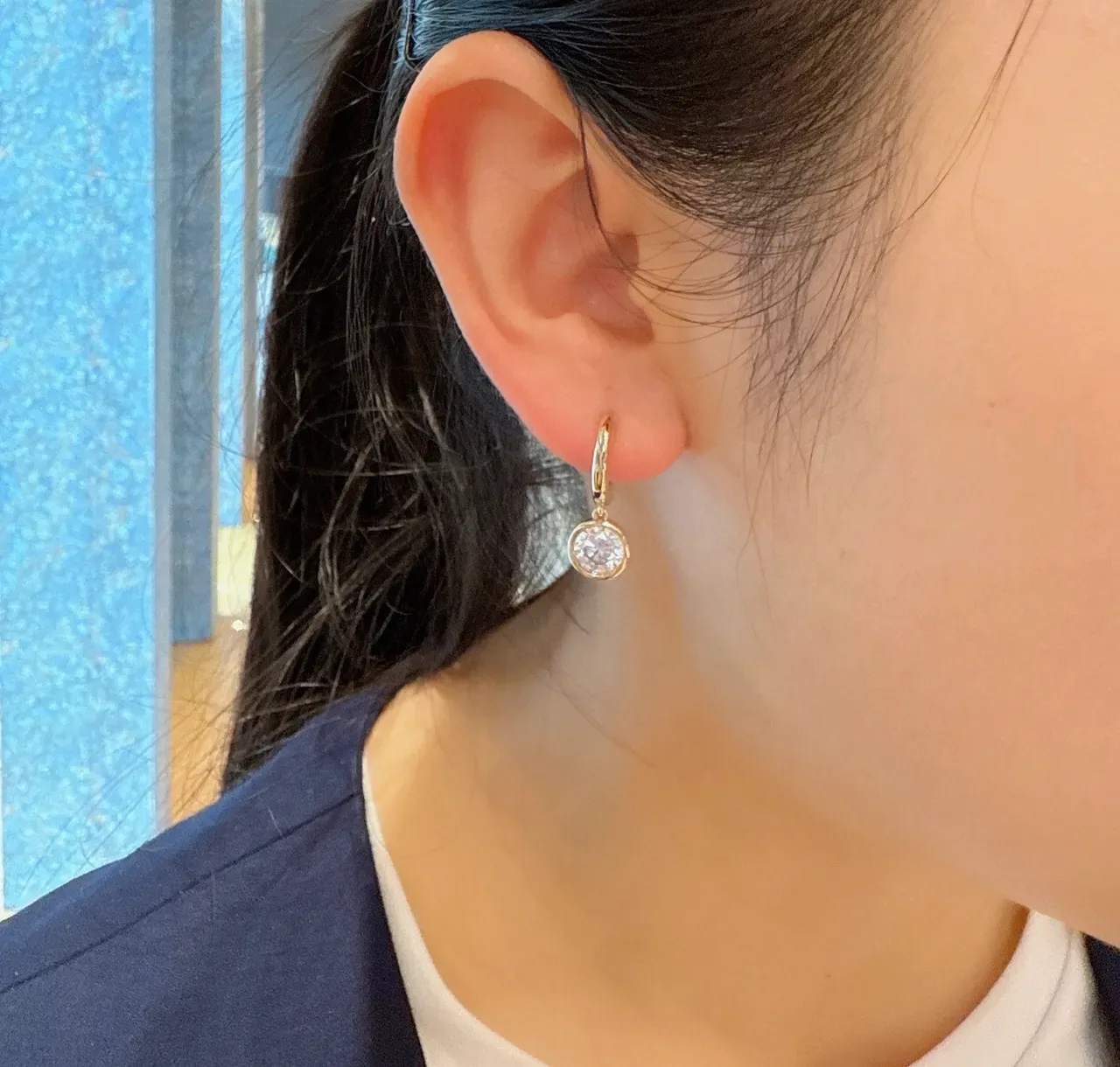Gold Blue Hoop Dangling Clear Stone Pendants Earrings 4