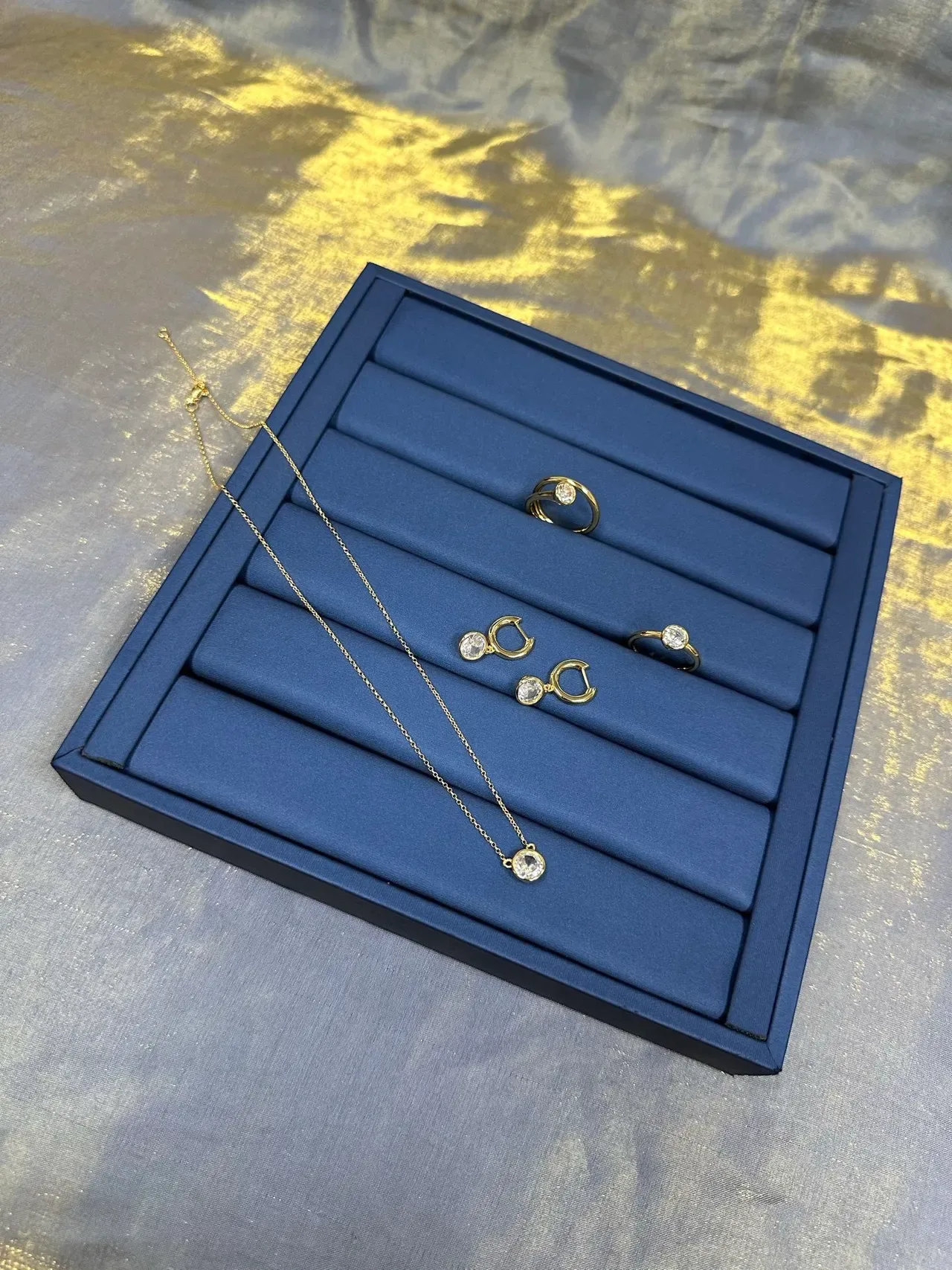 Gold Blue Hoop Dangling Clear Stone Pendants Earrings 8