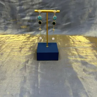 Gold Blue Multi-Stone Drop Earrings