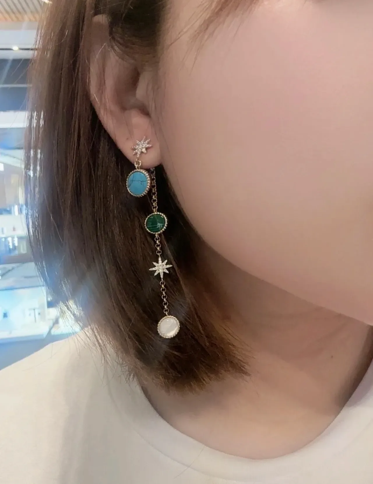 Gold Blue Multi-Stone Drop Earrings 3