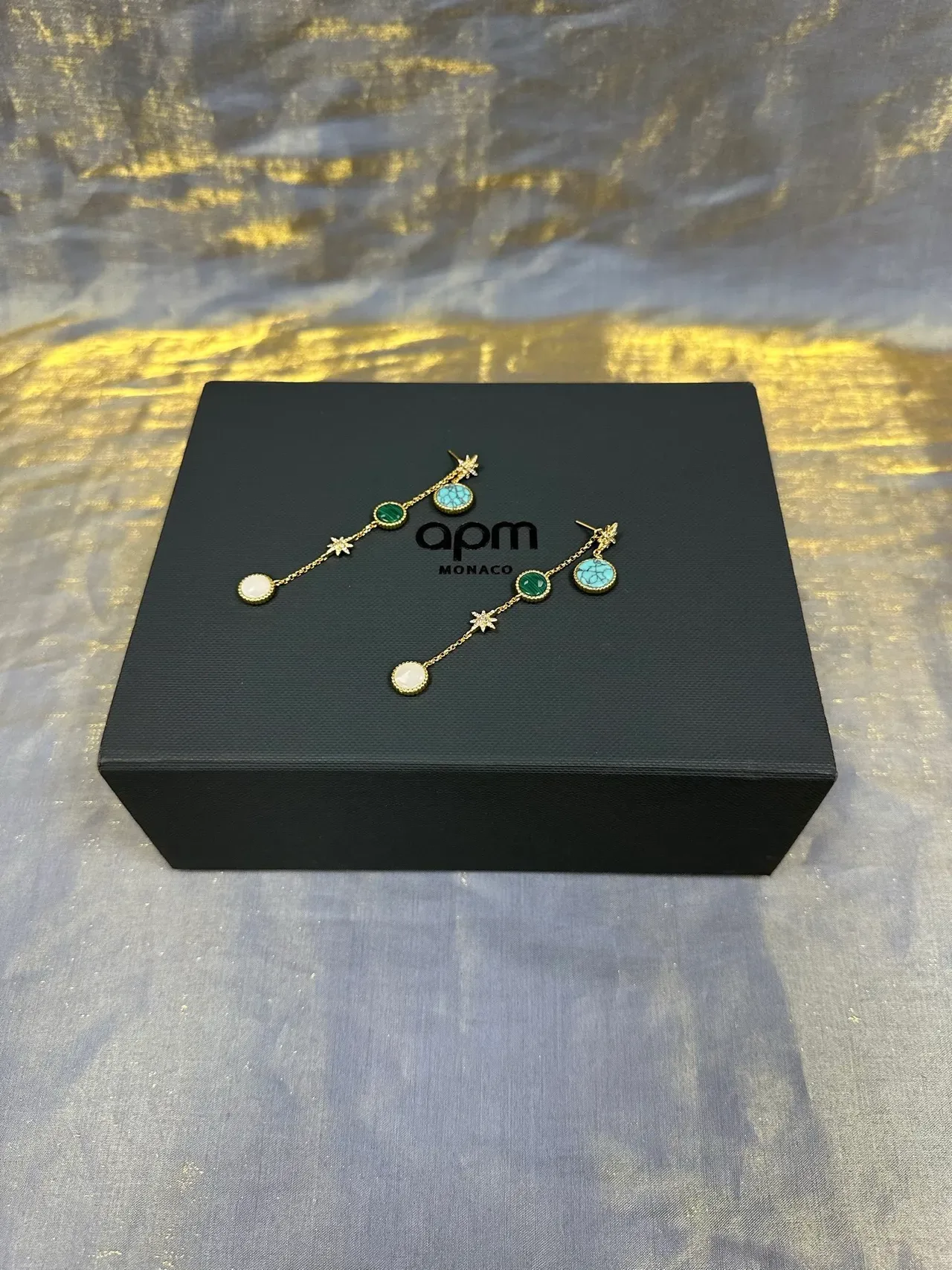 Gold Blue Multi-Stone Drop Earrings 4
