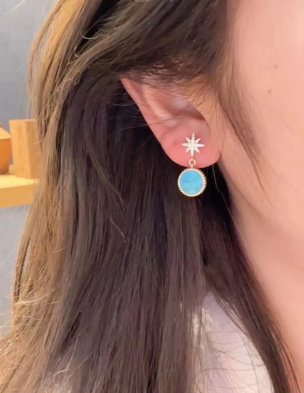Gold Blue Multi-Stone Drop Earrings 5