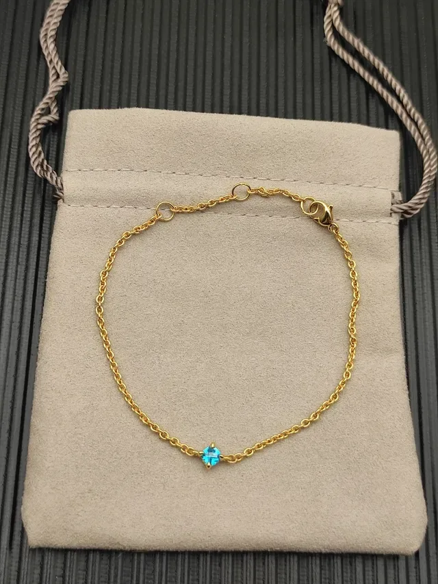 Gold Blue Rope Chain Single Gemstone Bracelet 8