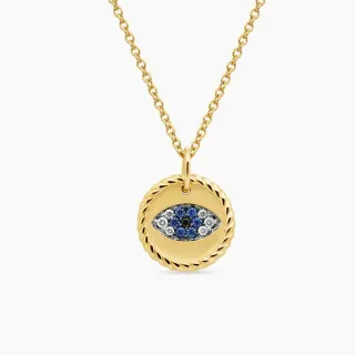 Collar con colgante circular dorado de borde de cuerda y motivo de ojo maligno