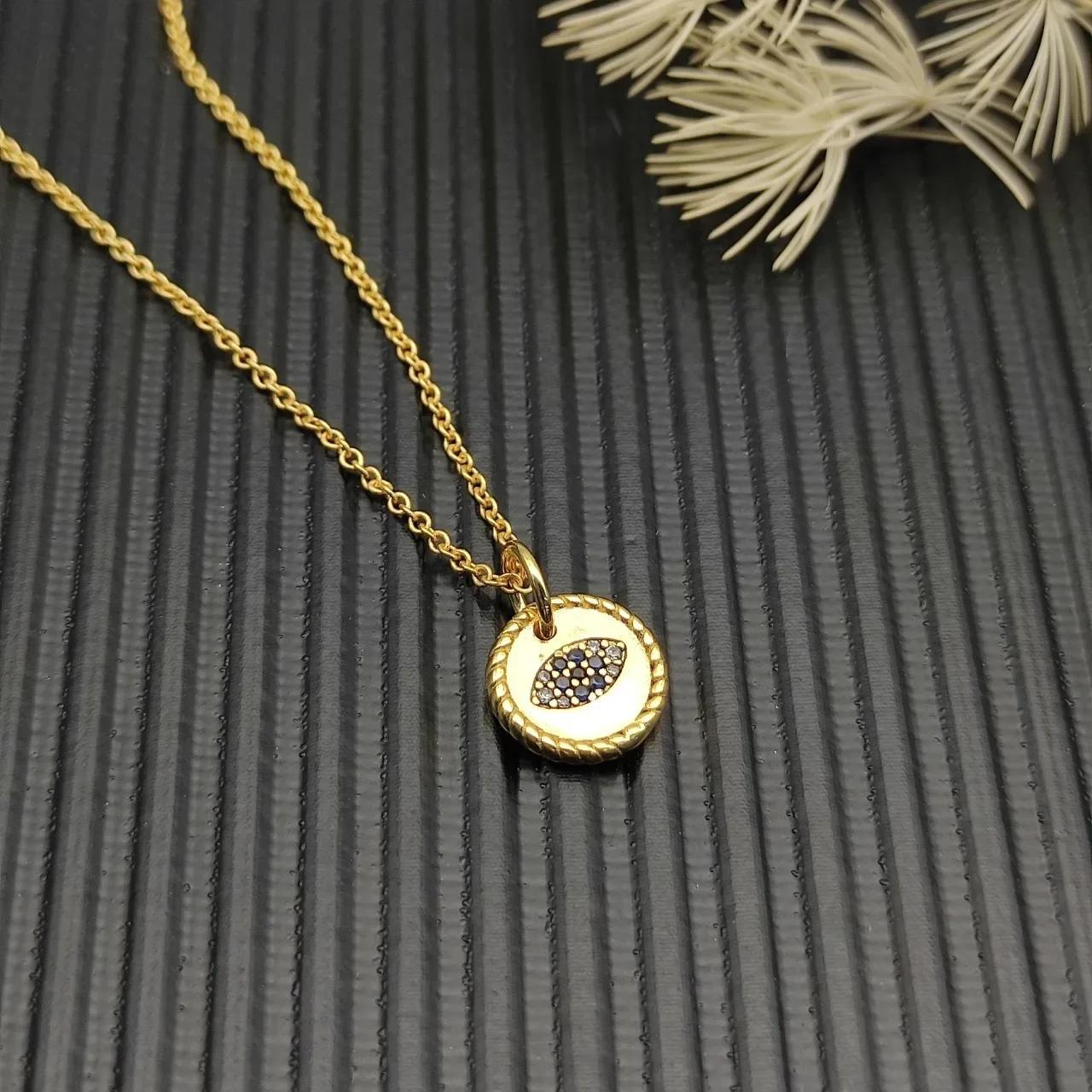 Gold Blue Rope-Edge Circular Pendant Evil Eye Motif Necklace 5