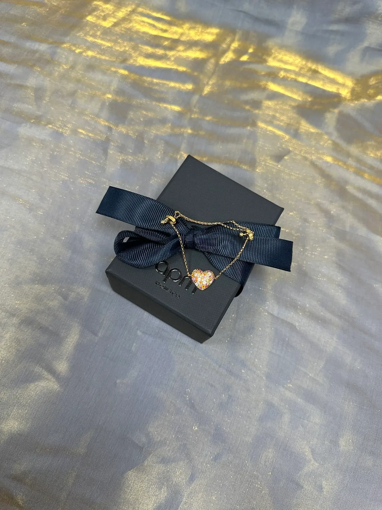 Gold Chain Heart Multistone Pavé Bracelet 6