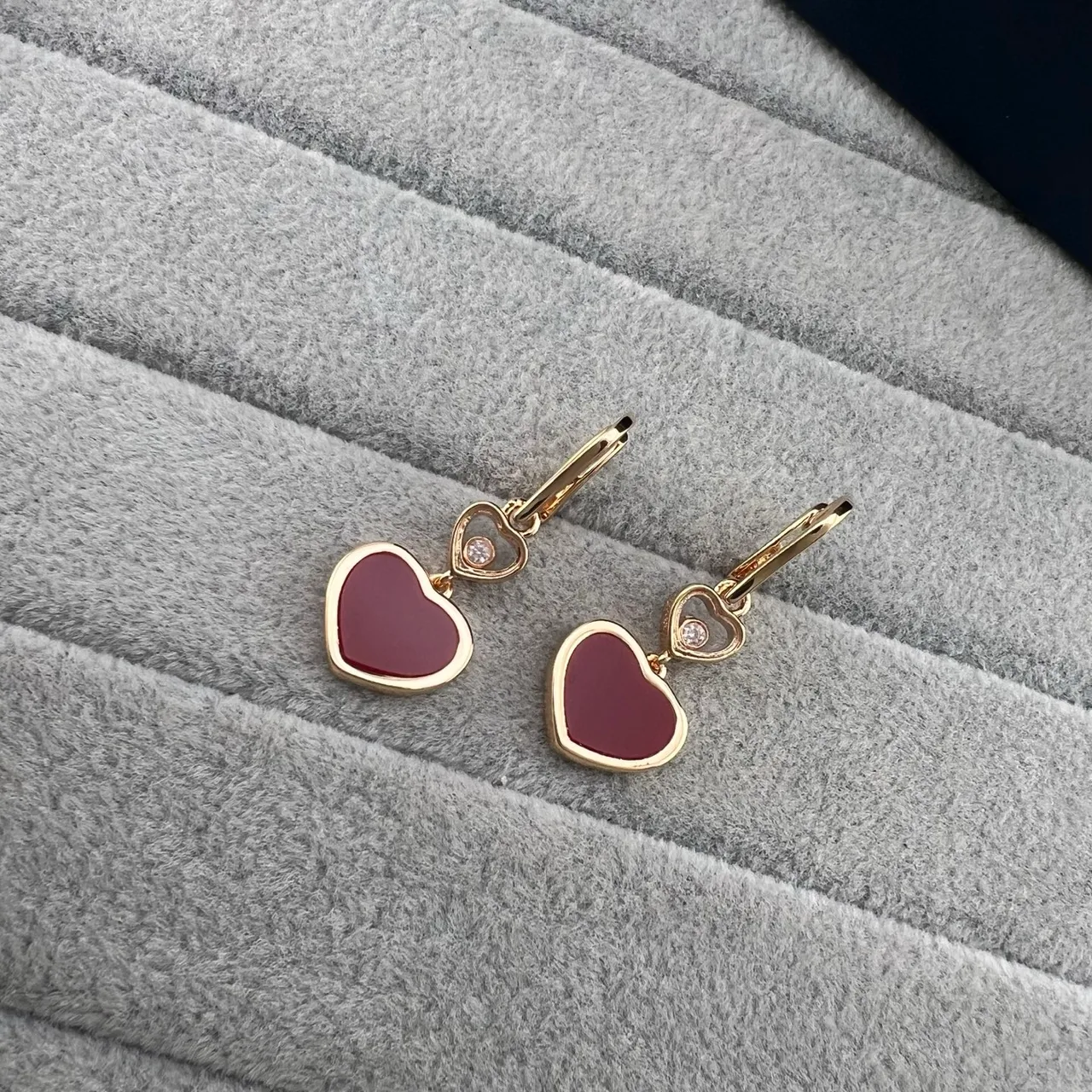 Gold Double-Heart Dangle Metal Earrings 6
