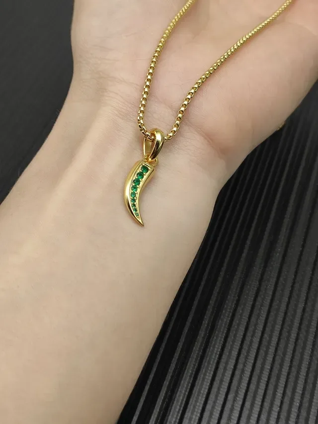 Gold Green Claw-Shaped Pendant Channel-Set Gems Necklace 3