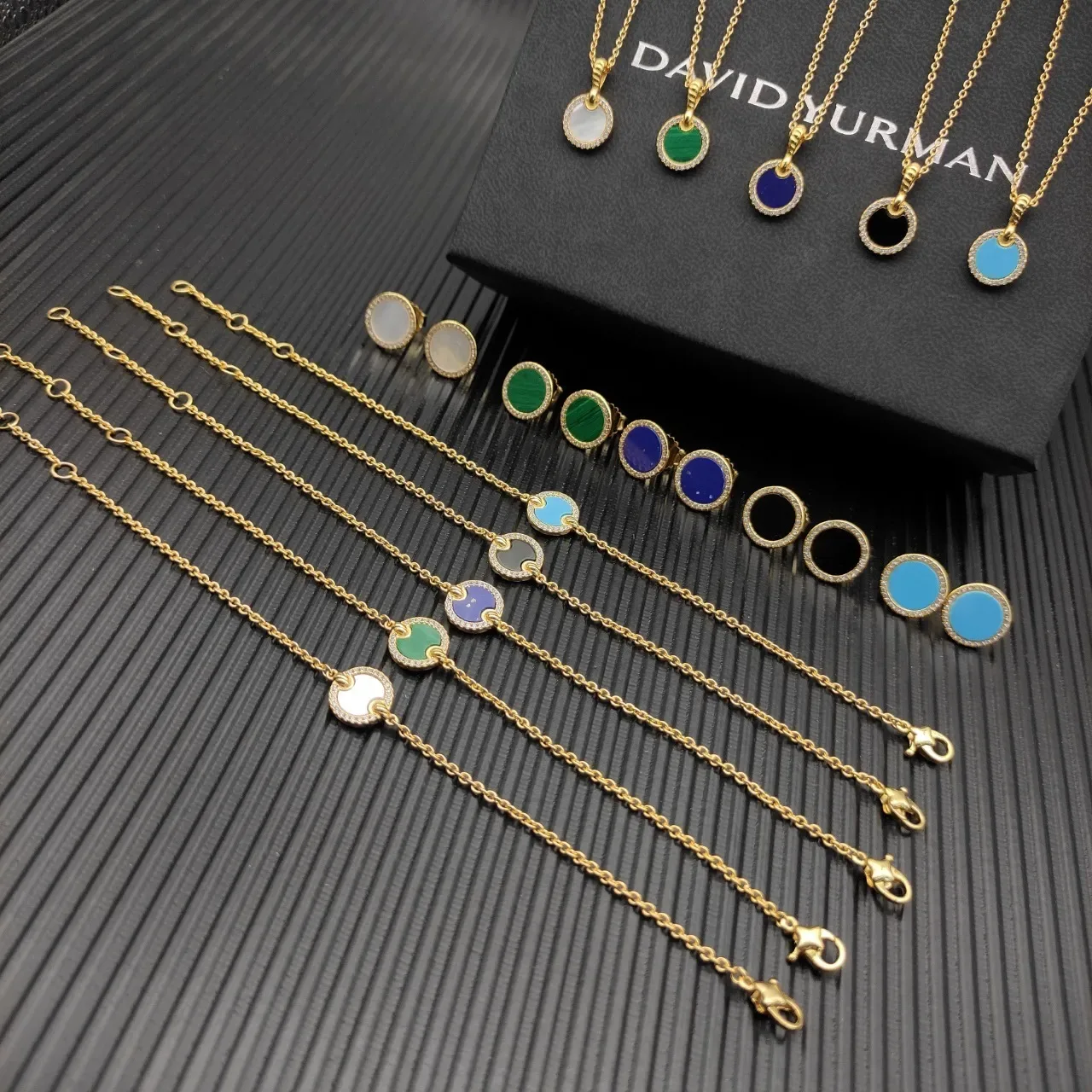 Gold Multicolor Chain Circular Enamel Charm Bracelet 6