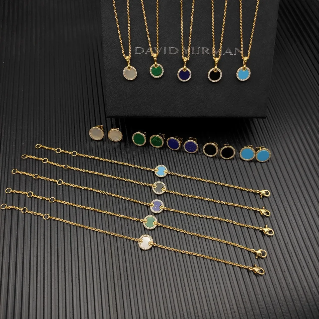 Gold Multicolor Chain Circular Enamel Charm Bracelet 7