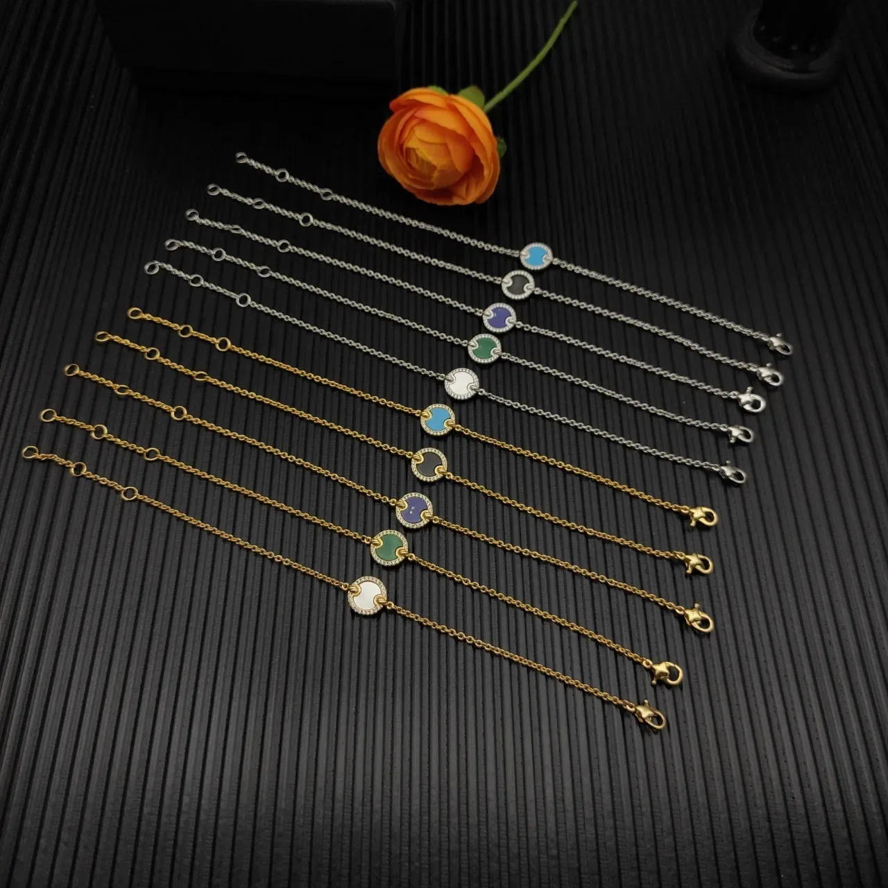 Gold Multicolor Chain Circular Enamel Charm Bracelet 9