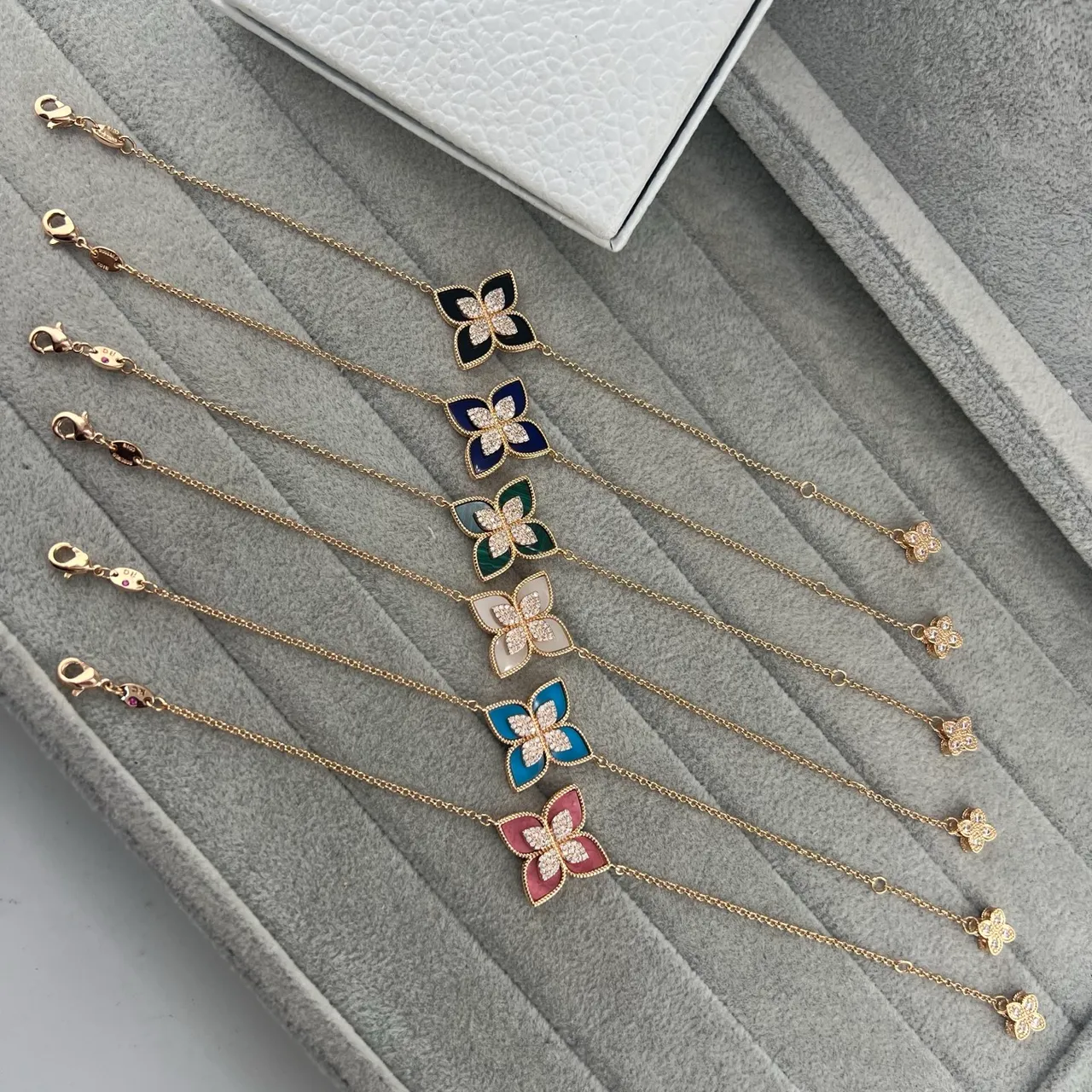 Gold Multicolor Chain Enamel Floral Charm Bracelet 1