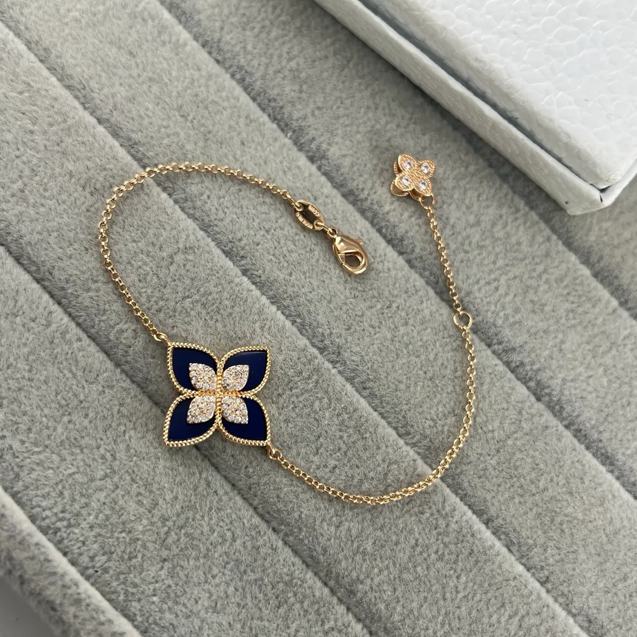 Gold Multicolor Chain Enamel Floral Charm Bracelet 2