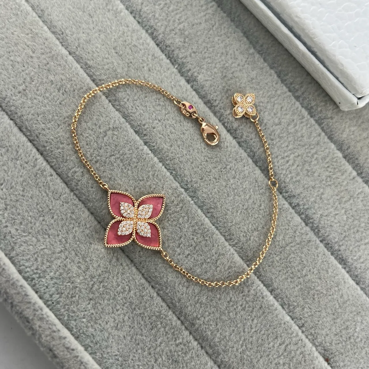Gold Multicolor Chain Enamel Floral Charm Bracelet 6