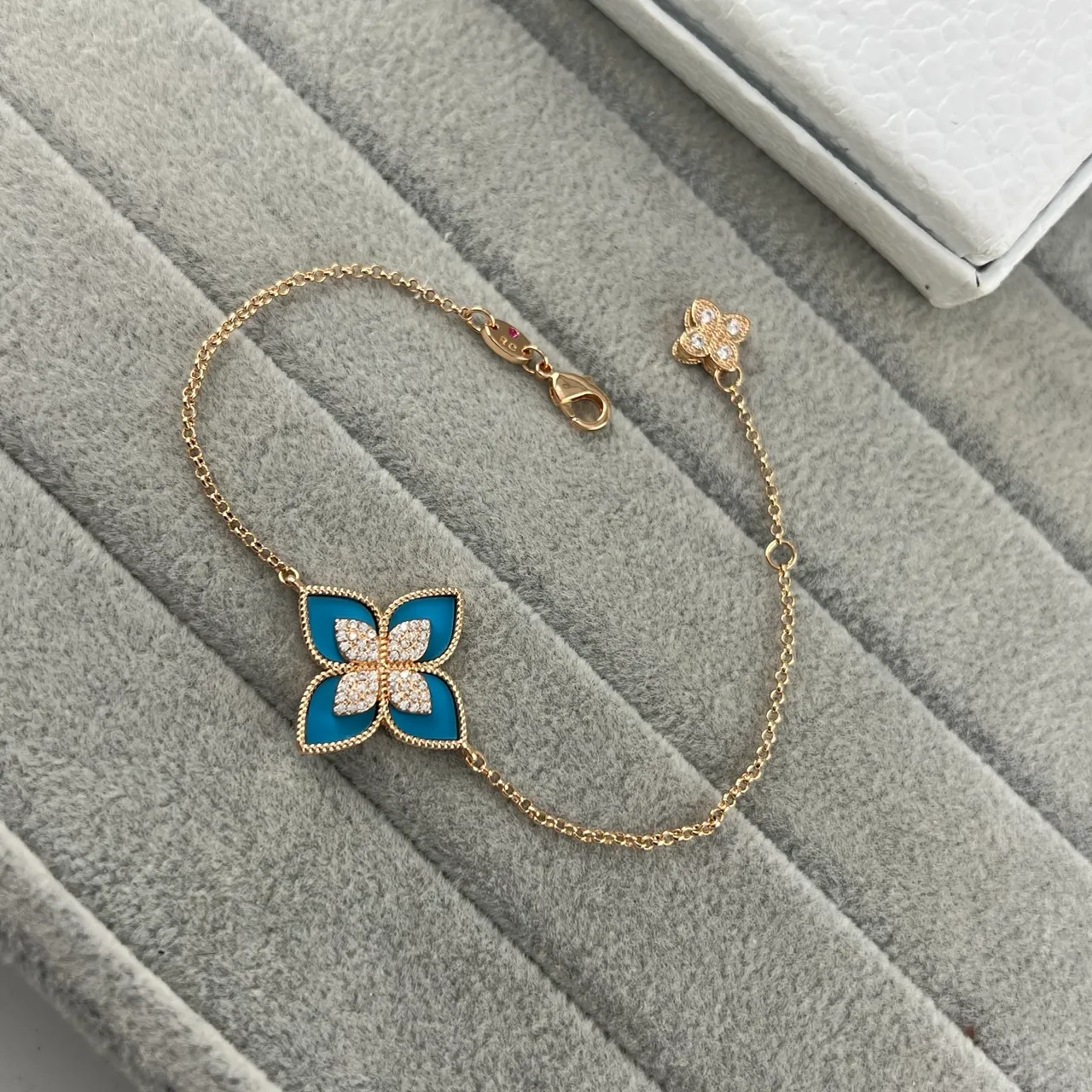 Gold Multicolor Chain Enamel Floral Charm Bracelet 7