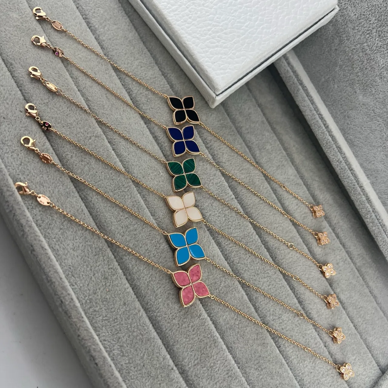 Gold Multicolor Chain Enamel Floral Charm Bracelet 8