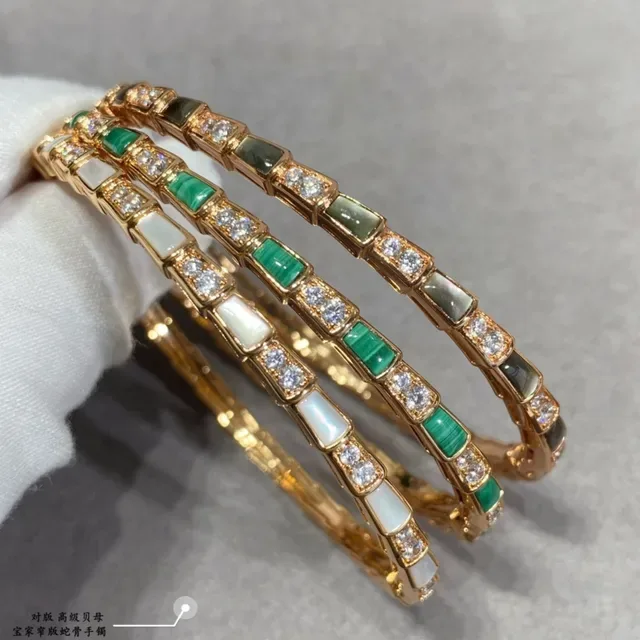 Gold Multicolor Hinged Bangle Rectangular Inlay Pattern Bracelet 5