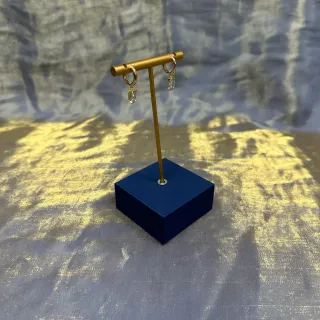 Gold Navy Hoop Dangling Rectangular Clear Stones Earrings