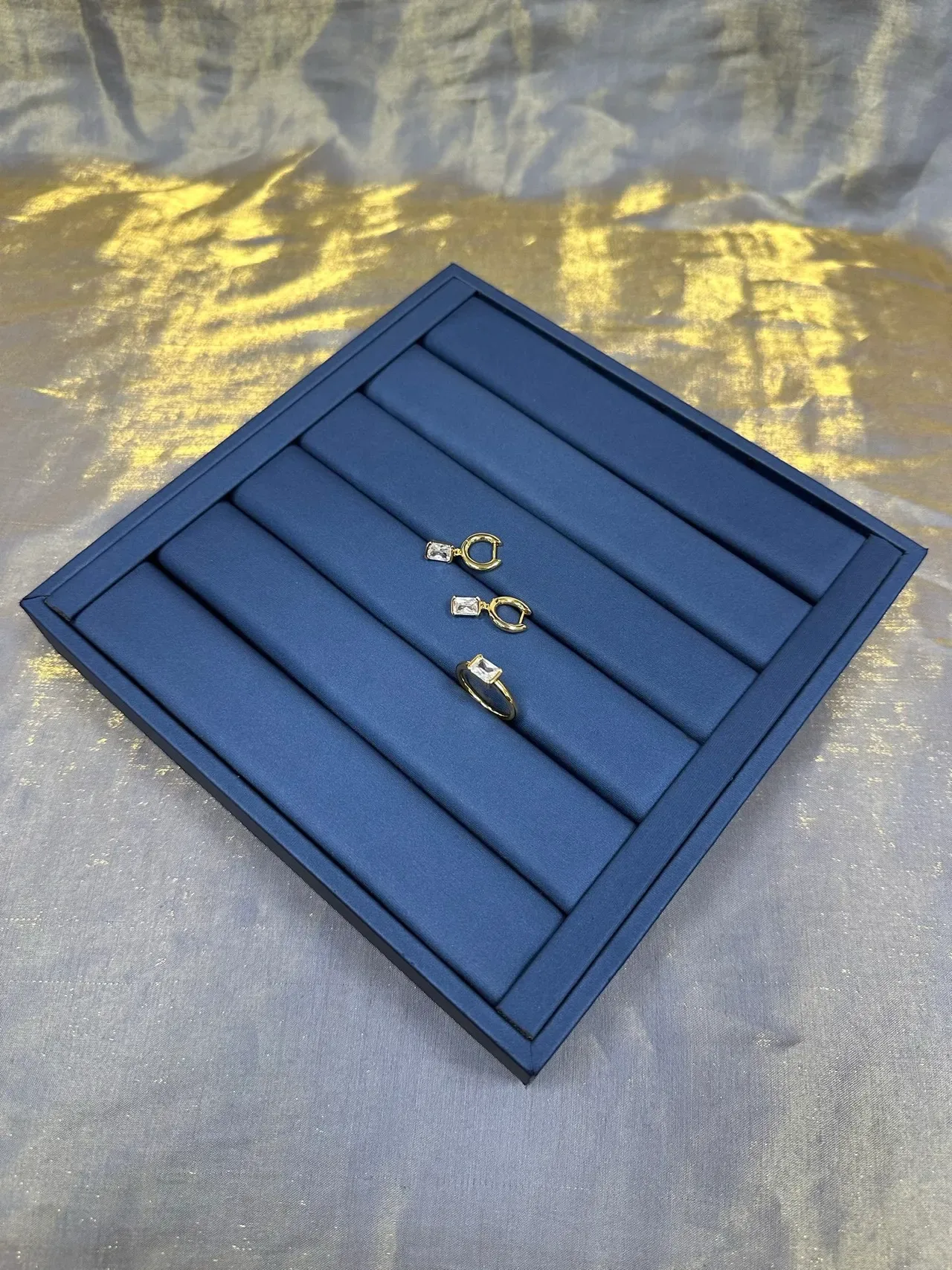 Gold Navy Hoop Dangling Rectangular Clear Stones Earrings 8