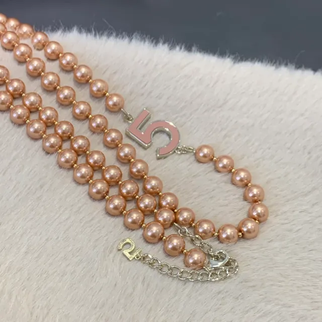 Gold Pink Beaded Chain Dual Numeral '5' Charms Necklace 3