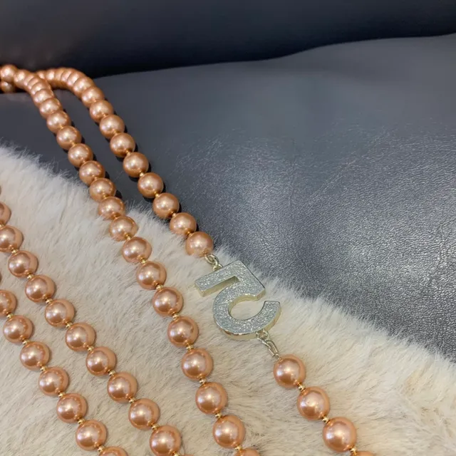 Gold Pink Beaded Chain Dual Numeral '5' Charms Necklace 4