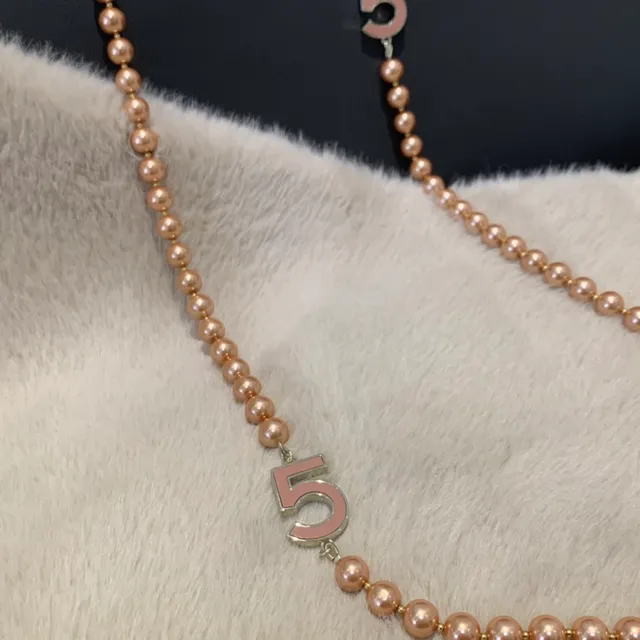 Gold Pink Beaded Chain Dual Numeral '5' Charms Necklace 6