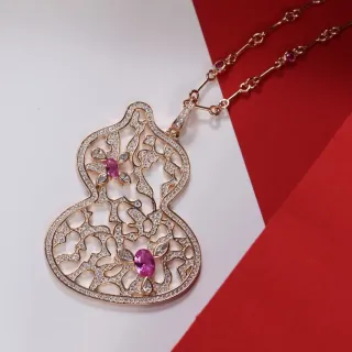 金色粉色葫芦形花丝镂空项链