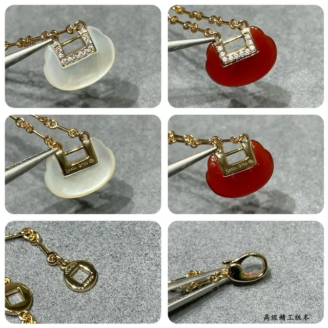 Gold Red Chain Link Agate Pendant Bracelet 2