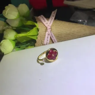Gold Red Enamel Flower Ring