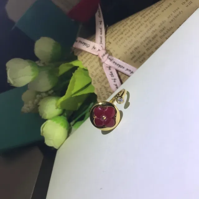 Gold Red Enamel Flower Ring 2