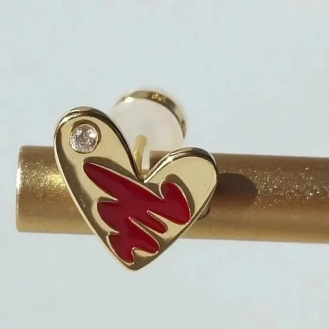 Gold Red Heart-Shaped Enamel-Filled Earrings 9
