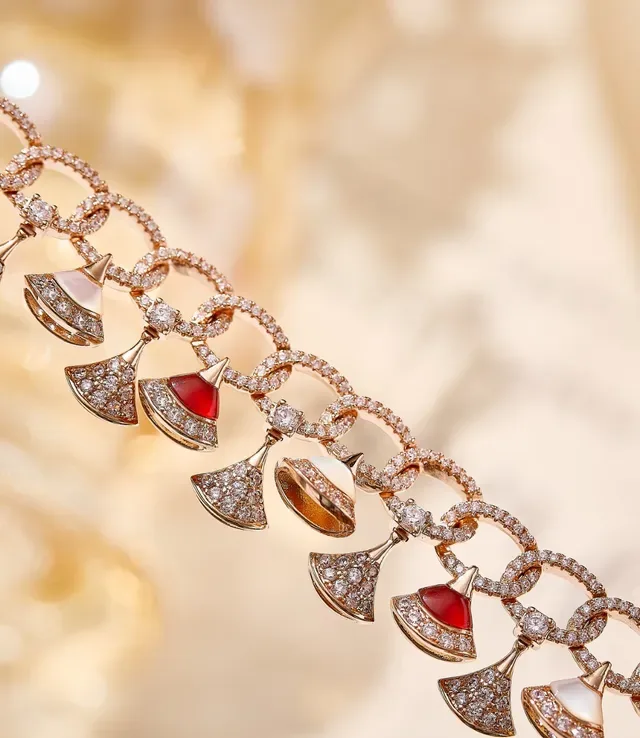 Gold Red Multi-Row Chain-Link Pavé-Set Bracelet 3