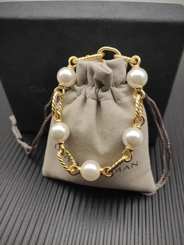 Gold Rope-Link and White Pearl Bracelet 6