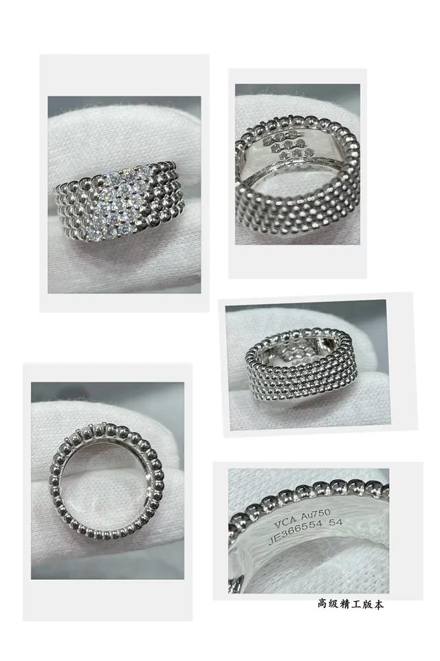 Gold Silver Beaded Band Pavé-Set Stones Ring 5