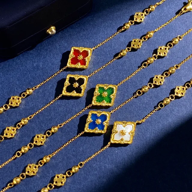 Gold Silver Chain Floral Filigree Motifs Bracelet 4